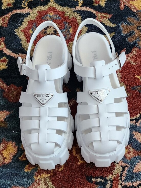 Prada Shoes - PRADA MONOLITH WOMEN'S WHITE CHUNKY SANDALS SIZE 10/40 EXCELLENT